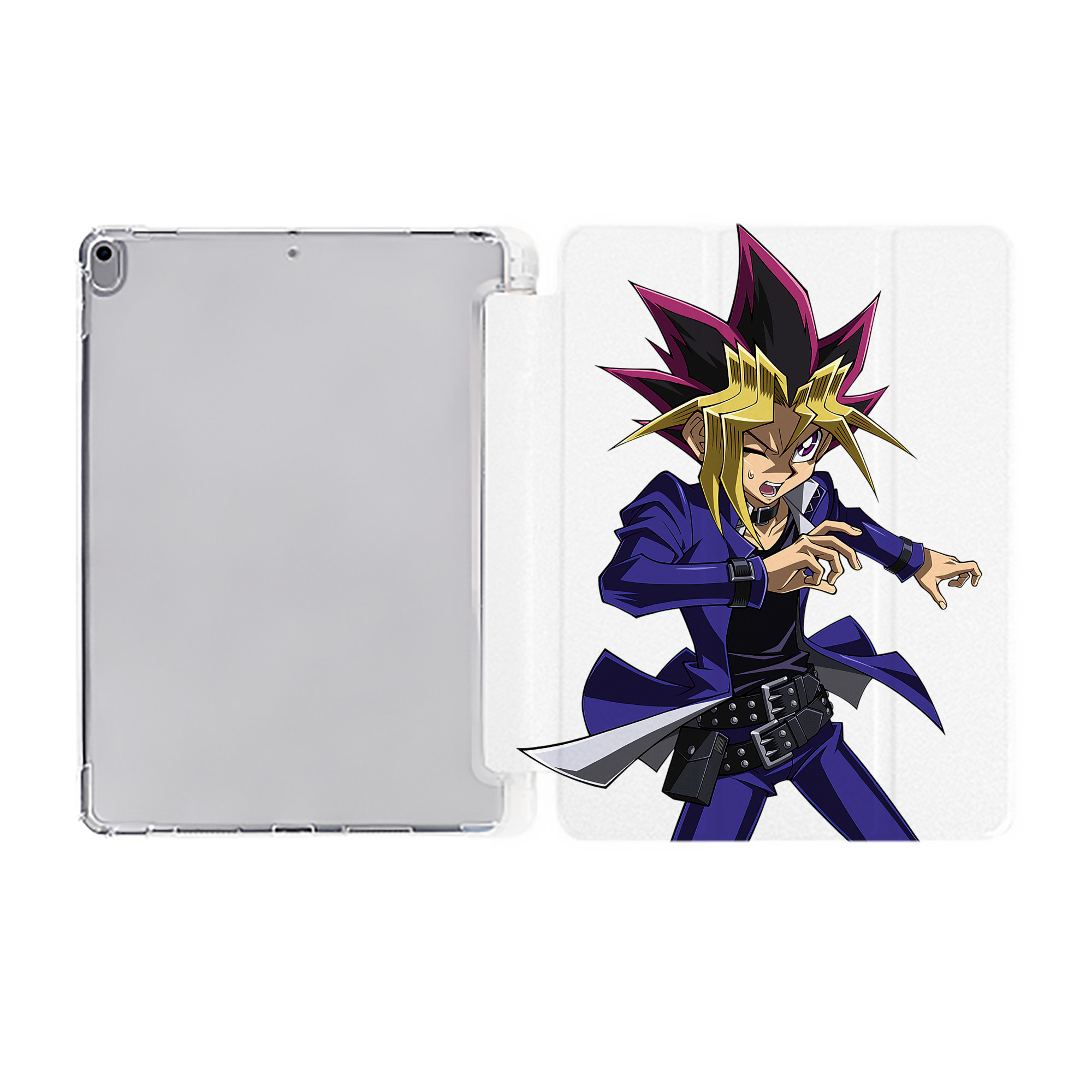 （画像用） 遊☆戯☆王 Yu-Gi-Oh! IPad ケース ペン収納付き 三つ折りスタンド PUレザー×シリコン 対応機種9.5/10.5/10.9インチ